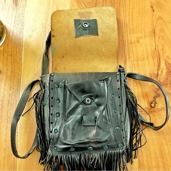 Vintage Boho Western Festival Brown Leather Cross Body Bag with Fringes. - Picture 10 of 11